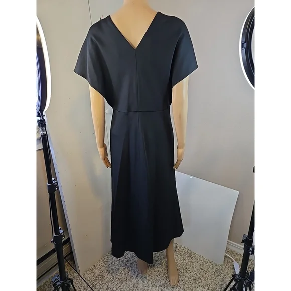 Vince. Women's Black V-Neck Flutter Sleeve Bias Cut Midi Dress Size 6 - Picture 7 of 13
